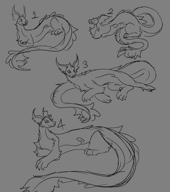 long sketches sketches of a long catlike beast image includes 4 poses client could choose from